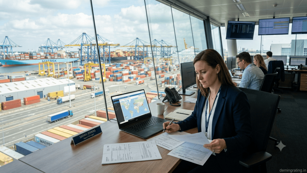 Export manager coordinating international shipments, customs documentation, and logistics operations.