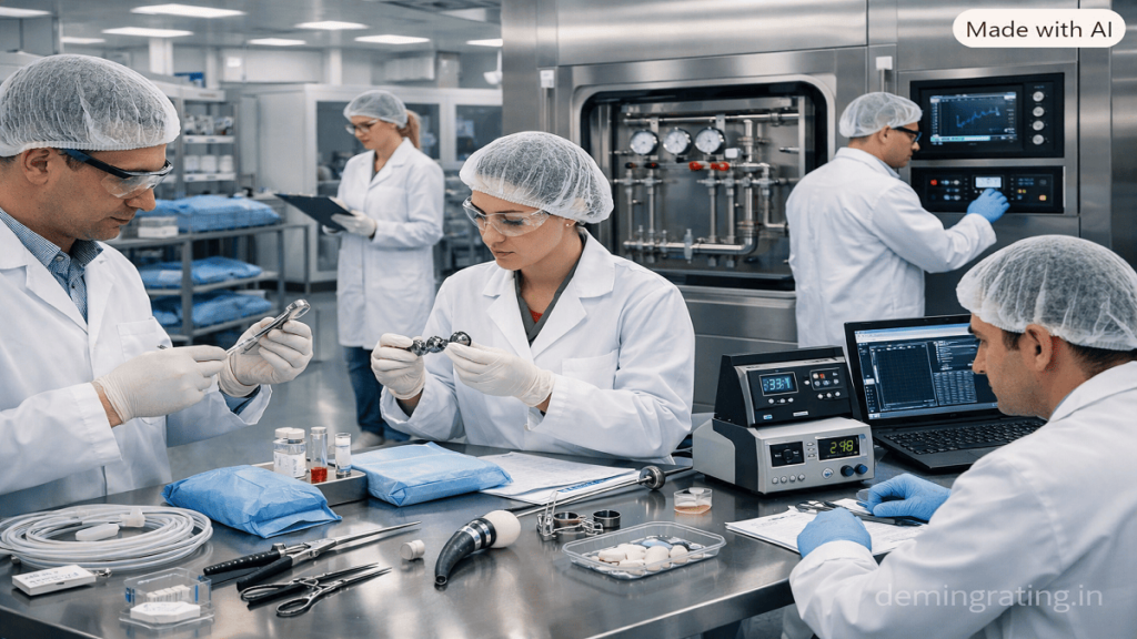 Custom Sterilization Solutions Specialists evaluating customized sterilization processes for complex medical devices