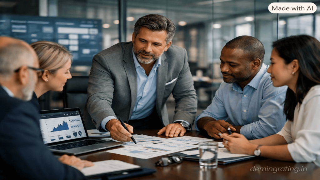 Process Improvement Consulting Process improvement consultant collaborating with business professionals to optimize workflows and operational efficiency