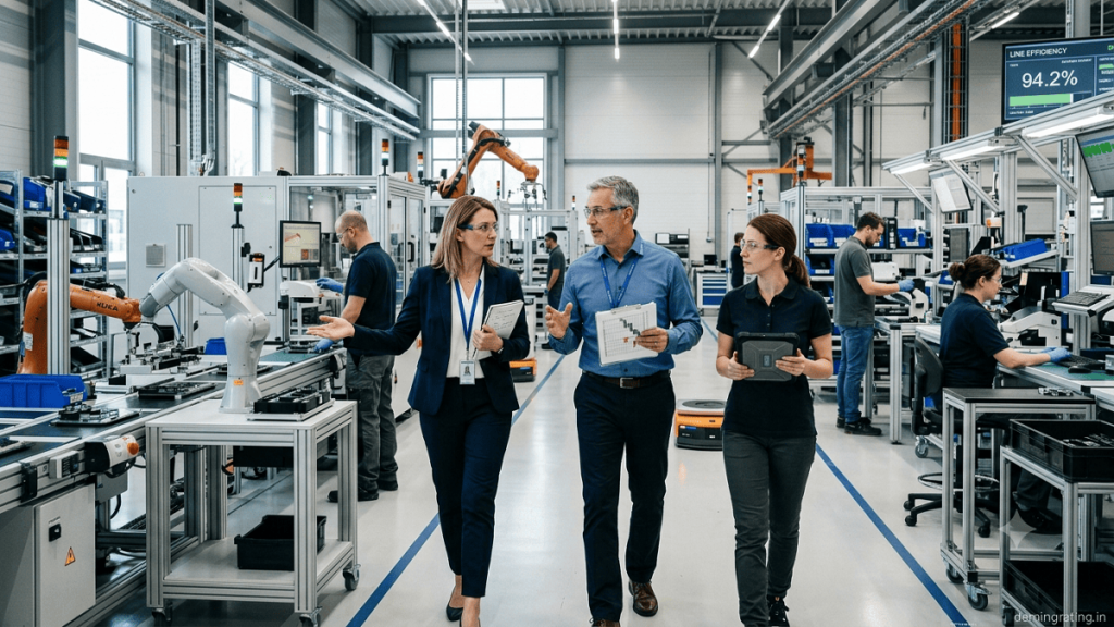 Process improvement consultant collaborating with business professionals to optimize workflows and operational efficiency