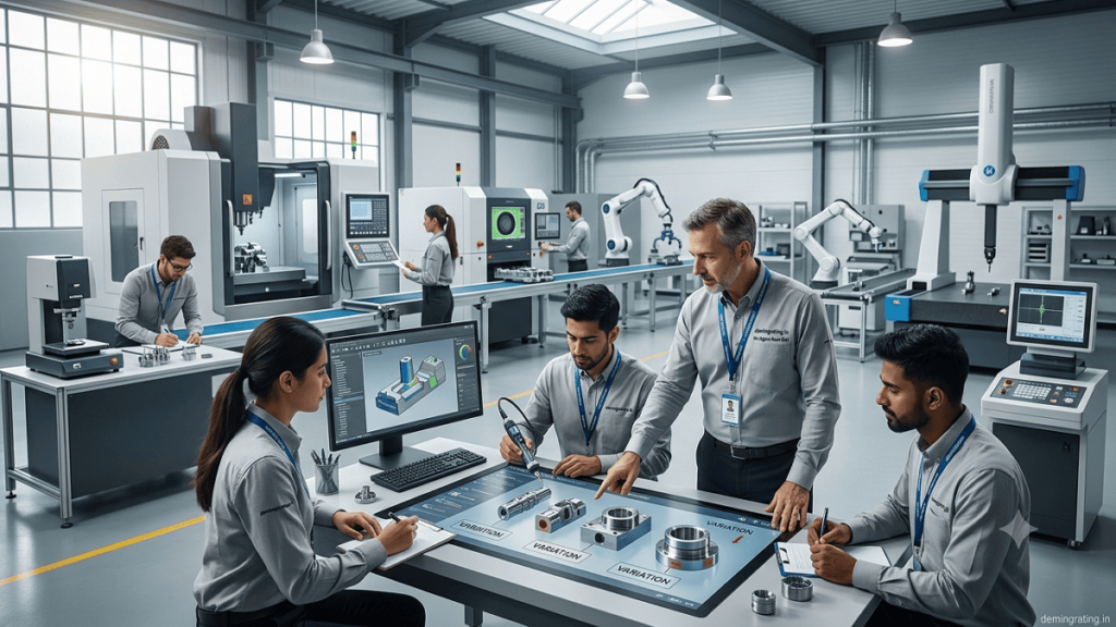 Advanced Quality Tools Training workshop with quality engineers using statistical analysis and process improvement techniques in a manufacturing environment.