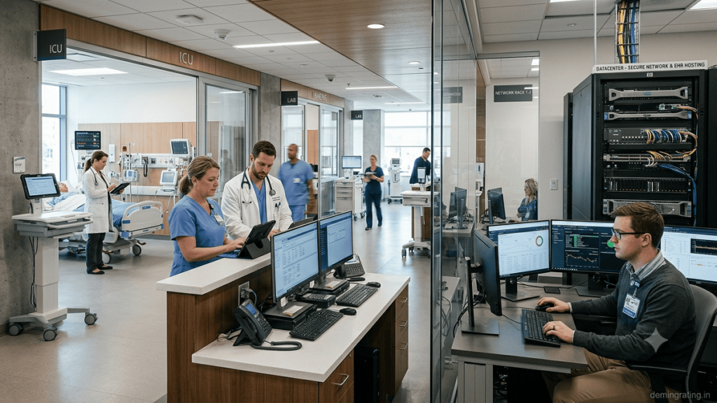 Healthcare IT-Networks Healthcare professionals using connected medical devices and electronic health records through integrated IT networks.