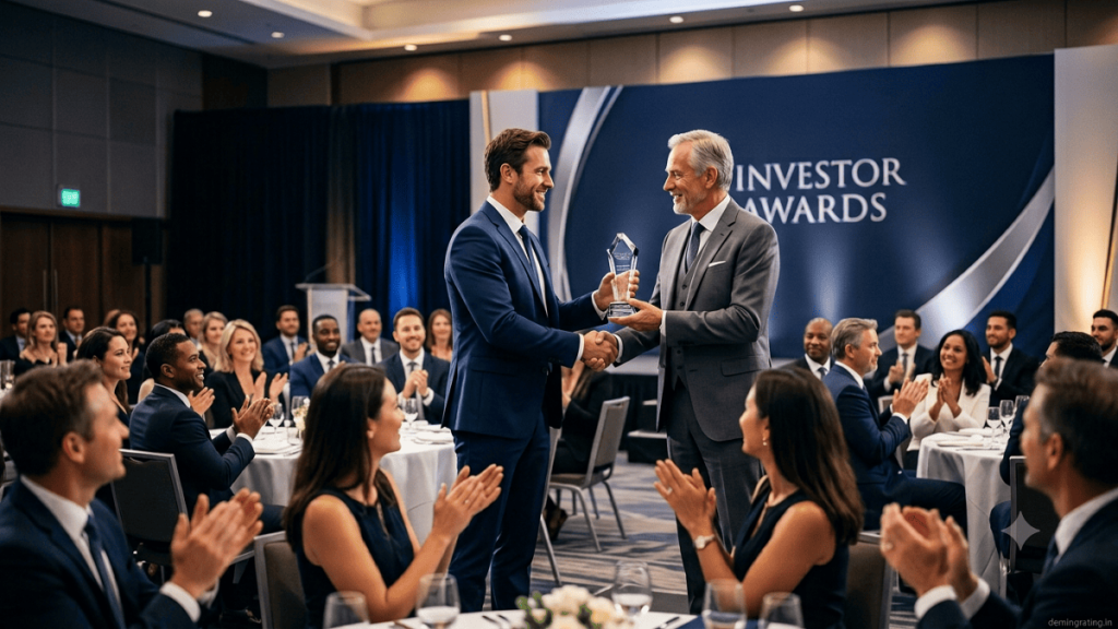 Investor receiving a prestigious award at a professional corporate awards ceremony.