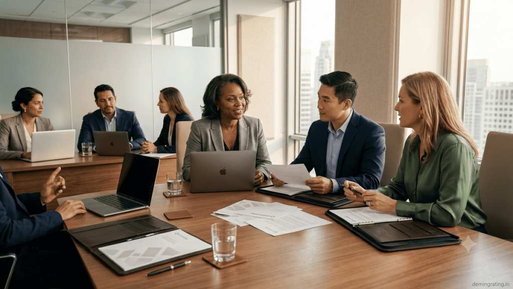 Business professionals discussing strategic collaboration through a Partner Program