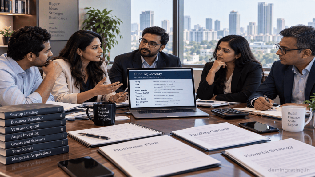 Funding Glossary Indian business team discussing funding terms and financing concepts