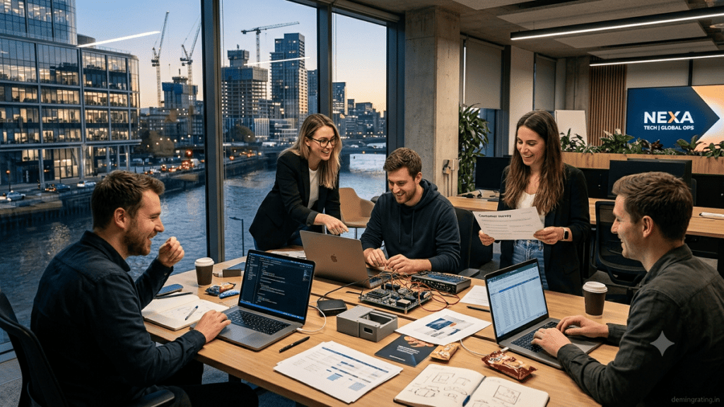 Startup founders presenting a business idea to investors during a seed funding meeting