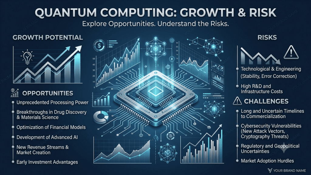 Quantum computing investment opportunities across healthcare, finance, cybersecurity, and advanced manufacturing.