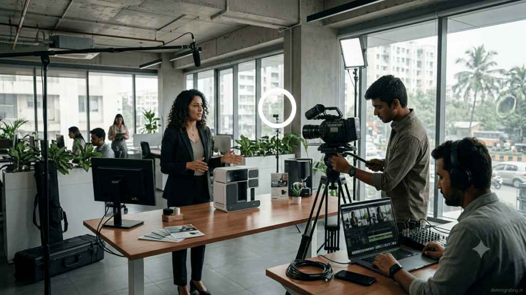 Startup Videos Startup founder recording an educational business video in a professional studio