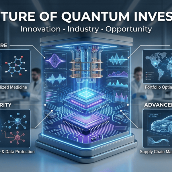 Quantum computing investment opportunities across healthcare, finance, cybersecurity, and advanced manufacturing.