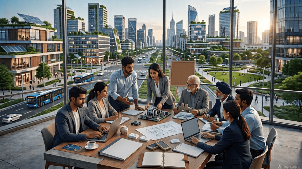 Startup team developing a product with early stage funding in a modern office