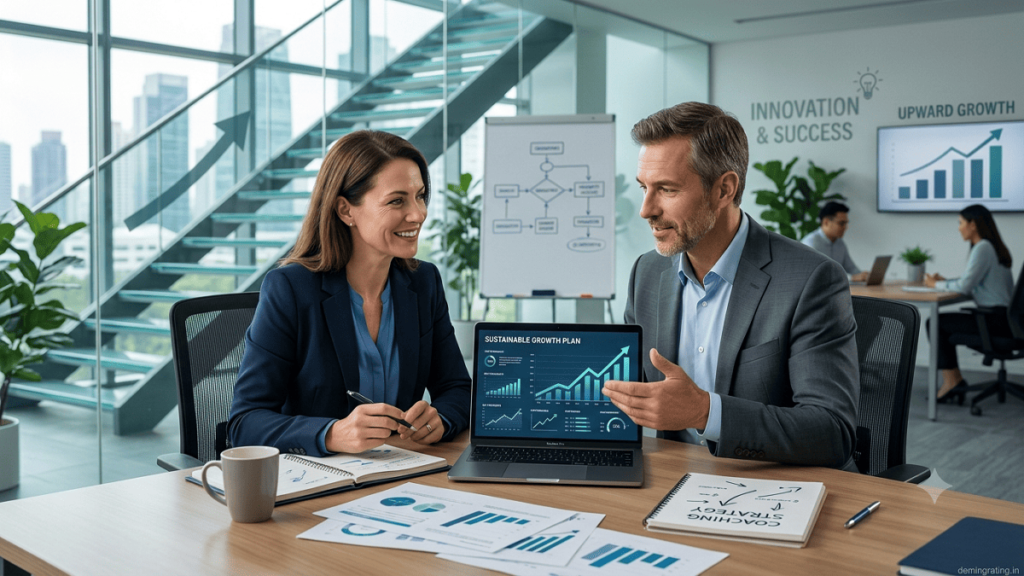 Business coach helping a business owner develop growth strategies and improve business performance.