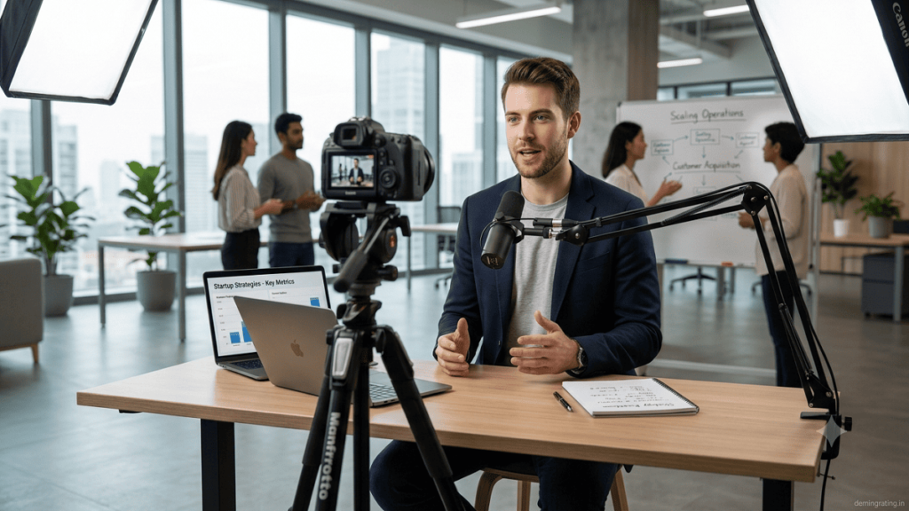 Startup team producing a product demonstration video