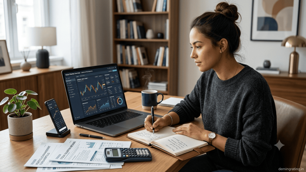Investment Tutorials Professional investor researching investment options and analyzing financial market data