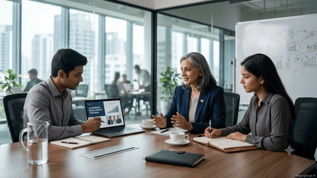 Mentorship Programs Experienced business mentor guiding a young entrepreneur through business planning and strategy development.