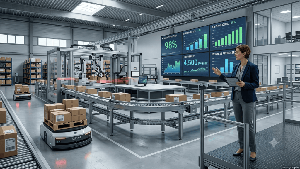 Automation Investment Industrial robots and automated machinery improving manufacturing efficiency and productivity.