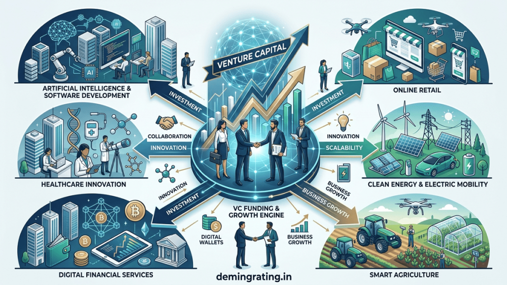 Venture capital investment network connecting startups and investors across six industries to promote innovation and business growth.