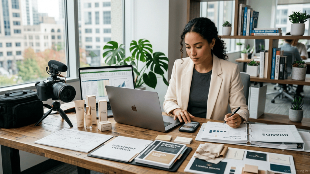 Influencer startup team collaborating on brand growth and business expansion