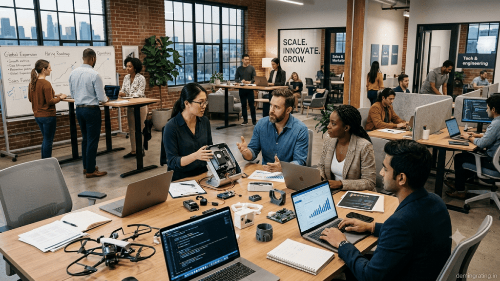Startup team using Series A funding to expand operations and accelerate business growth